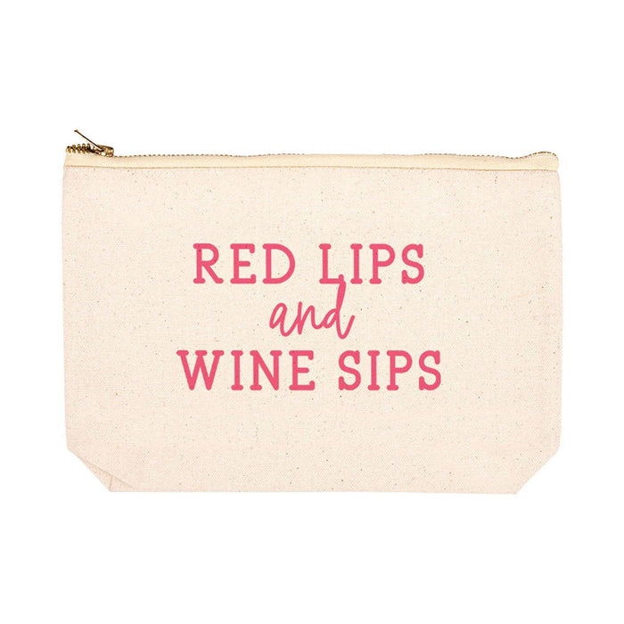 Funny Cosmetic Bag with Zipper Makeup Pouch, Design 2-Set of 1-Andaz Press-Red Lips And Wine Sips-