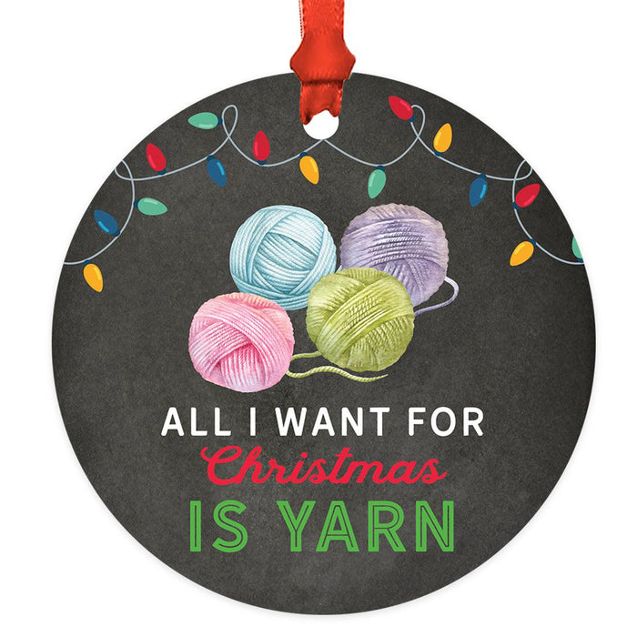Funny Crochet Christmas Tree Metal Ornaments with Ribbon and Gift Bag-Set of 1-Andaz Press-I'm A Hooker In My Spare Time-