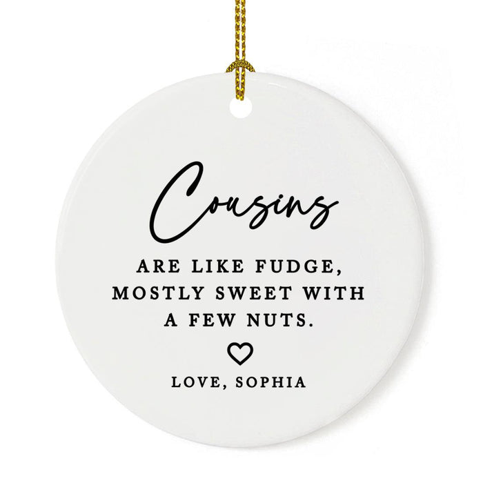 Funny Custom Cousins Round Porcelain Christmas Ornament Keepsake, Set of 1-Set of 1-Andaz Press-Childhood Playmates-