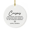 Funny Custom Cousins Round Porcelain Christmas Ornament Keepsake, Set of 1-Set of 1-Andaz Press-Childhood Playmates-