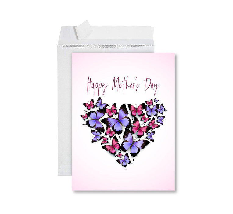 Funny Cute Mother's Day Jumbo Card With Envelope-Set of 1-Andaz Press-Happy Mother's Day Butterfly Heart Design-