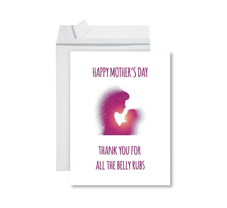 Funny Cute Mother's Day Jumbo Card With Envelope-Set of 1-Andaz Press-Thank You For All The Belly Rubs-