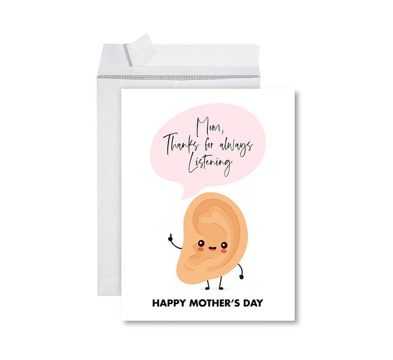 Funny Cute Mother's Day Jumbo Card With Envelope-Set of 1-Andaz Press-Thanks For Always Listening-