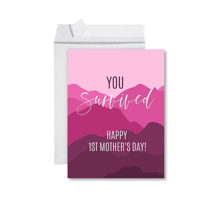 Funny Cute Mother's Day Jumbo Card With Envelope-Set of 1-Andaz Press-You Survived Happy 1st Mother's Day-