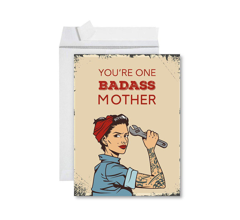 Funny Cute Mother's Day Jumbo Card With Envelope-Set of 1-Andaz Press-You're One Badass Mother-