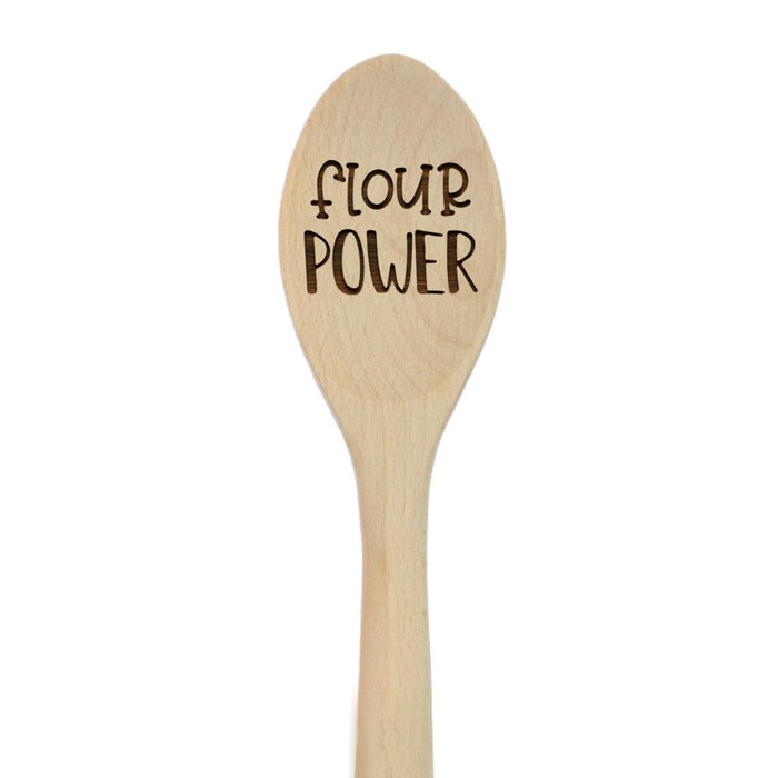Funny Kitchen Mixing Spoon Engraved Wood Collection-Set of 1-Andaz Press-Flour Power-