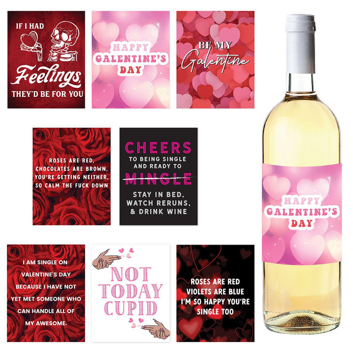Funny Wine Bottle Labels | Galentines Day Decor, Set of 16-Set of 16-Andaz Press-Anti-Valentines Designs-