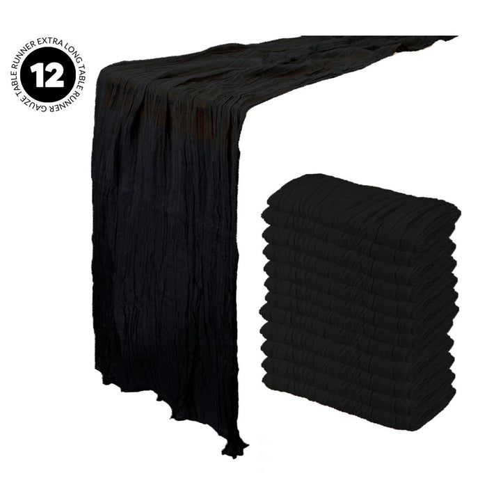Gauze Cheesecloth Table Runner Fabric Netting Sheer Tablecloth-Koyal Wholesale-Black-Set of 12-