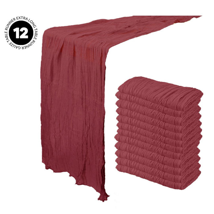 Gauze Cheesecloth Table Runner Fabric Netting Sheer Tablecloth-Koyal Wholesale-Burgundy-Set of 12-