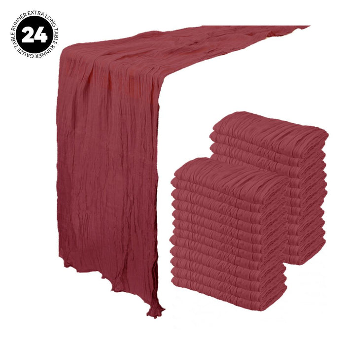 Gauze Cheesecloth Table Runner Fabric Netting Sheer Tablecloth-Koyal Wholesale-Burgundy-Set of 24-