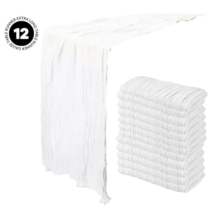 Gauze Cheesecloth Table Runner Fabric Netting Sheer Tablecloth-Koyal Wholesale-White-Set of 12-