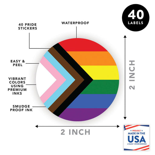 Gay Pride Stickers: Bulk LGBTQ Merch for Pride Month, Set of 40-Set of 40-Andaz Press-Progress Pride Flag-