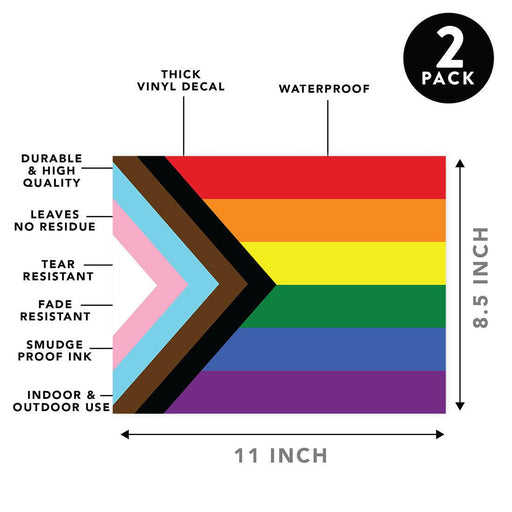 Gay Pride Window Decals: Waterproof Vinyl for Glass & Walls, Everyone Welcome, Set of 2-Set of 2-Andaz Press-Progress Pride Flag-