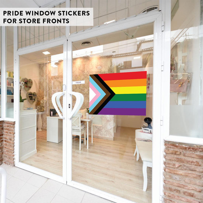 Gay Pride Window Decals: Waterproof Vinyl for Glass & Walls, Everyone Welcome, Set of 2-Set of 2-Andaz Press-Progress Pride Flag-