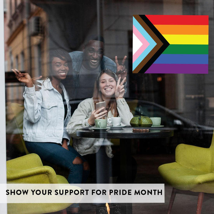 Gay Pride Window Decals: Waterproof Vinyl for Glass & Walls, Everyone Welcome, Set of 2-Set of 2-Andaz Press-Progress Pride Flag-