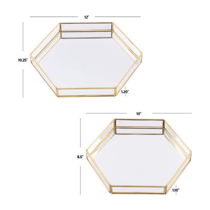 Glass Mirror Hexagonal Trays Vanity Set-Set of 2-Koyal Wholesale-Gold-