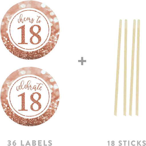 Glitzy Faux Rose Gold Glitter Round DIY Cupcake Toppers Cheers to 18 Years-Set of 20-Andaz Press-