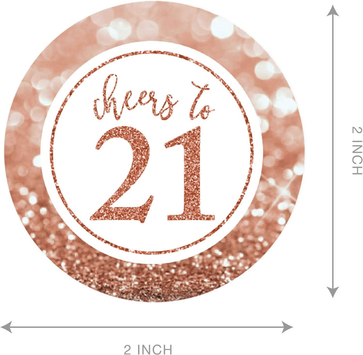 Glitzy Faux Rose Gold Glitter Round DIY Cupcake Toppers Cheers to 21 Years-Set of 20-Andaz Press-