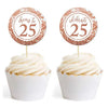 Glitzy Faux Rose Gold Glitter Round DIY Cupcake Toppers Cheers to 25 Years-Set of 20-Andaz Press-