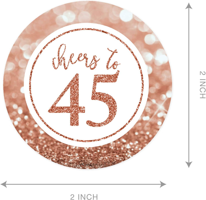 Glitzy Faux Rose Gold Glitter Round DIY Cupcake Toppers Cheers to 45 Years-Set of 20-Andaz Press-