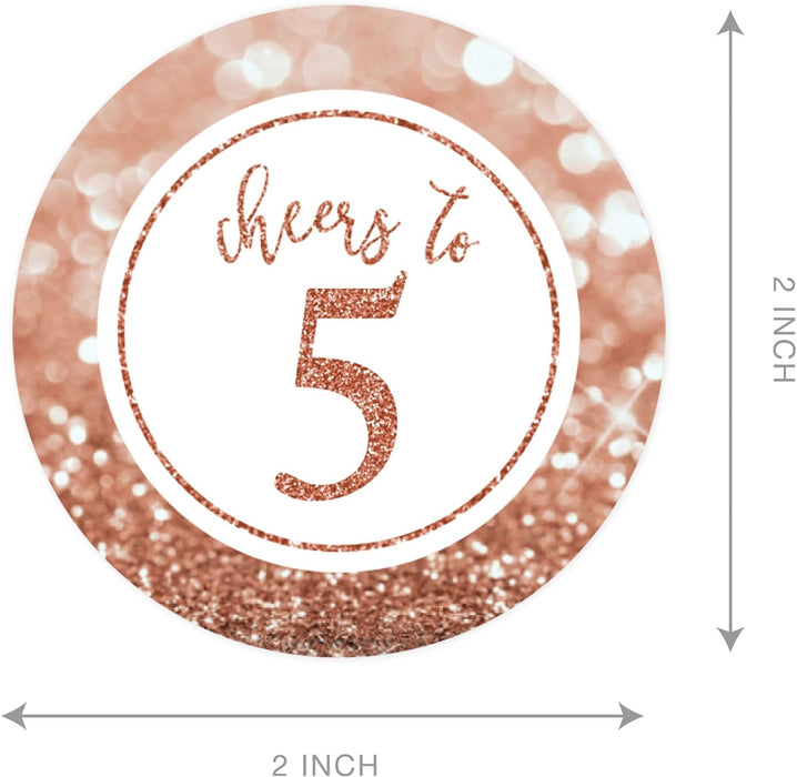 Glitzy Faux Rose Gold Glitter Round DIY Cupcake Toppers Cheers to 5 Years-Set of 20-Andaz Press-