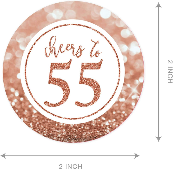 Glitzy Faux Rose Gold Glitter Round DIY Cupcake Toppers Cheers to 55 Years-Set of 20-Andaz Press-
