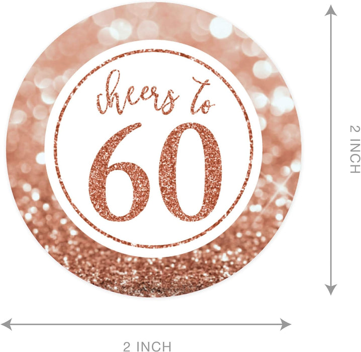 Glitzy Faux Rose Gold Glitter Round DIY Cupcake Toppers Cheers to 60 Years-Set of 20-Andaz Press-