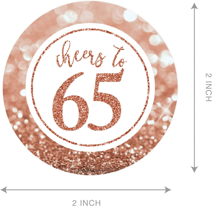 Glitzy Faux Rose Gold Glitter Round DIY Cupcake Toppers Cheers to 65 Years-Set of 20-Andaz Press-