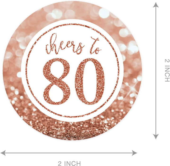 Glitzy Faux Rose Gold Glitter Round DIY Cupcake Toppers Cheers to 80 Years-Set of 20-Andaz Press-