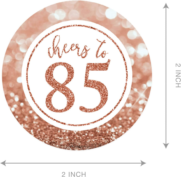 Glitzy Faux Rose Gold Glitter Round DIY Cupcake Toppers Cheers to 85 Years-Set of 20-Andaz Press-