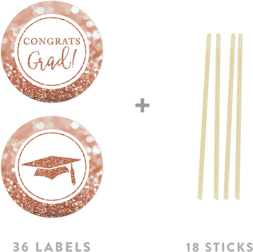 Glitzy Faux Rose Gold Glitter Round DIY Cupcake Toppers Congrats Grad!-Set of 20-Andaz Press-