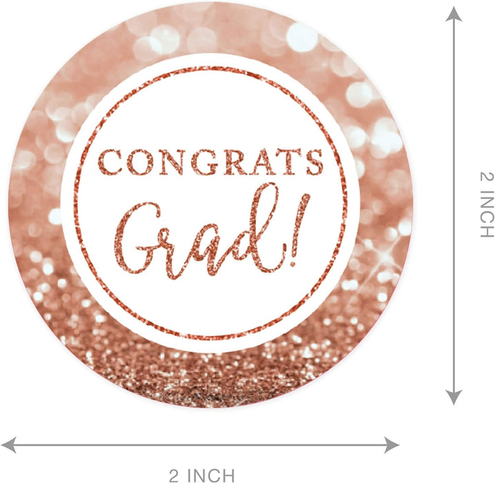 Glitzy Faux Rose Gold Glitter Round DIY Cupcake Toppers Congrats Grad!-Set of 20-Andaz Press-