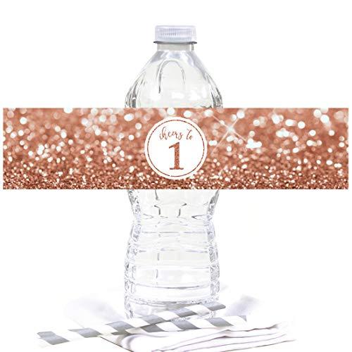 Glitzy Faux Rose Gold Glitter Water Bottle Sticker Labels Cheers-Set of 20-Andaz Press-1.0-