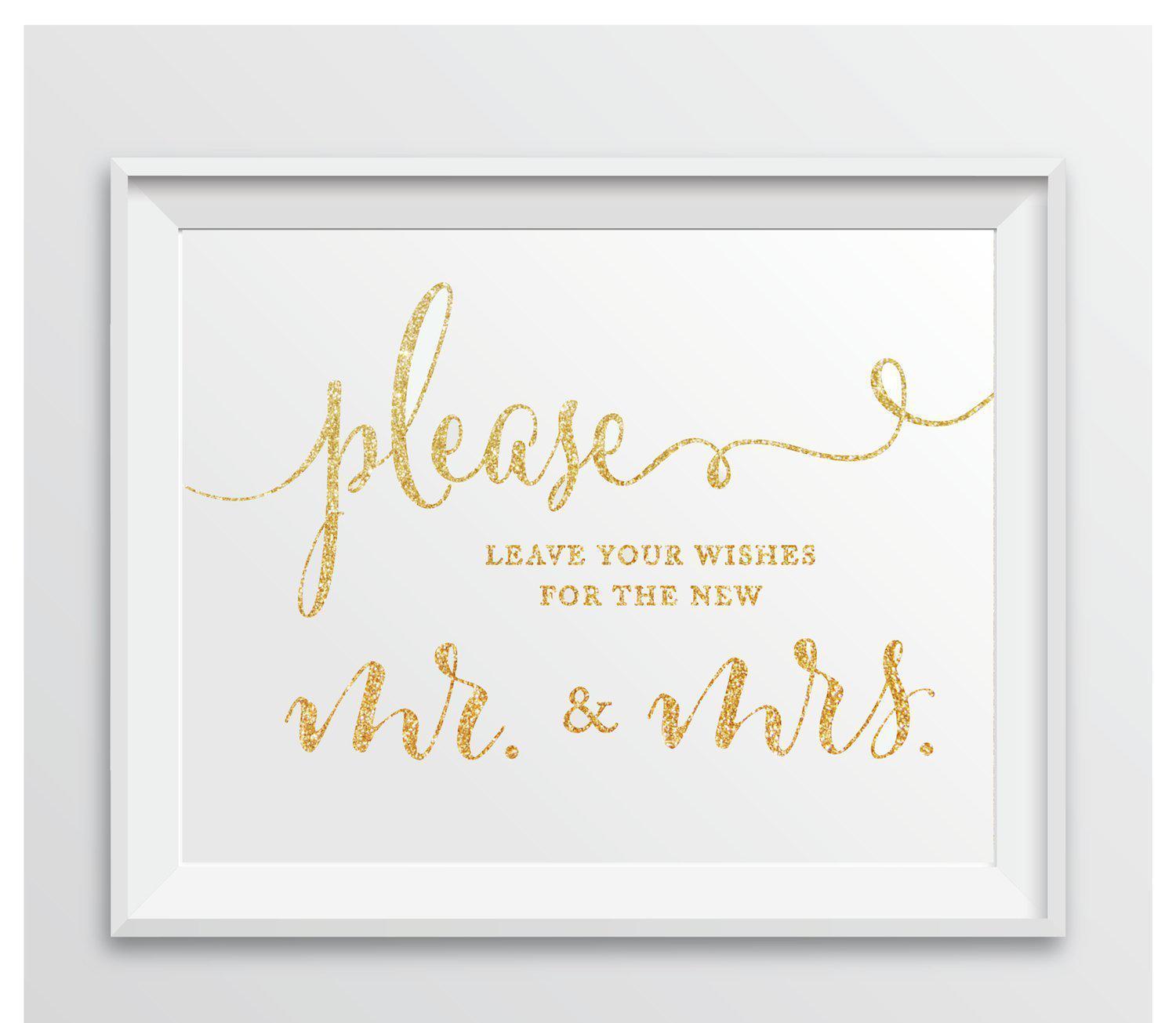Gold Faux Glitter Wedding Party Signs-Set of 1-Andaz Press-Mr. & Mrs.-