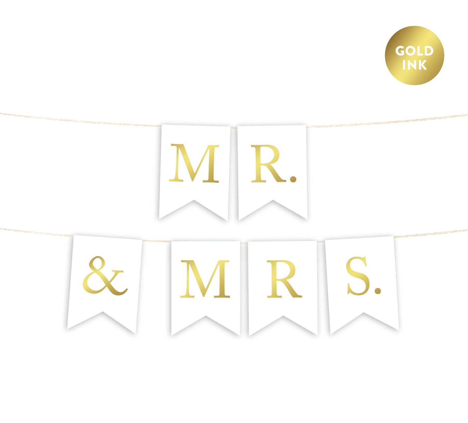 Gold Ink Wedding Pennant Party Banner-Set of 1-Andaz Press-Mr. & Mrs.-