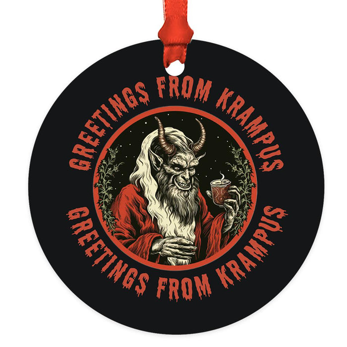 Gothic Christmas Ornaments, Metal Horror Christmas Ornaments for Unique Holiday Decor-Set of 1-Andaz Press-Greetings from Krampus-