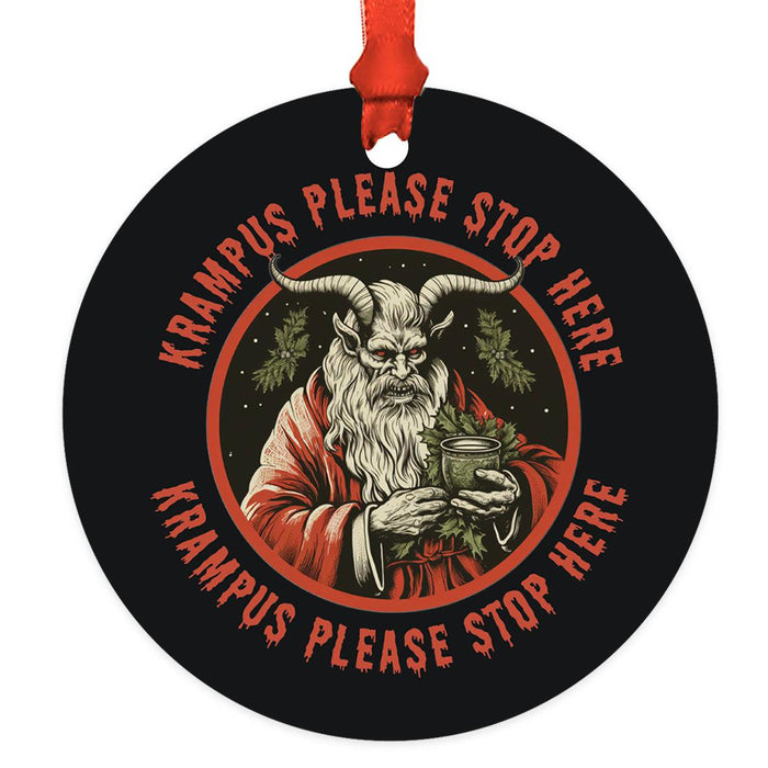 Gothic Christmas Ornaments, Metal Horror Christmas Ornaments for Unique Holiday Decor-Set of 1-Andaz Press-Krampus Please Stop Here-