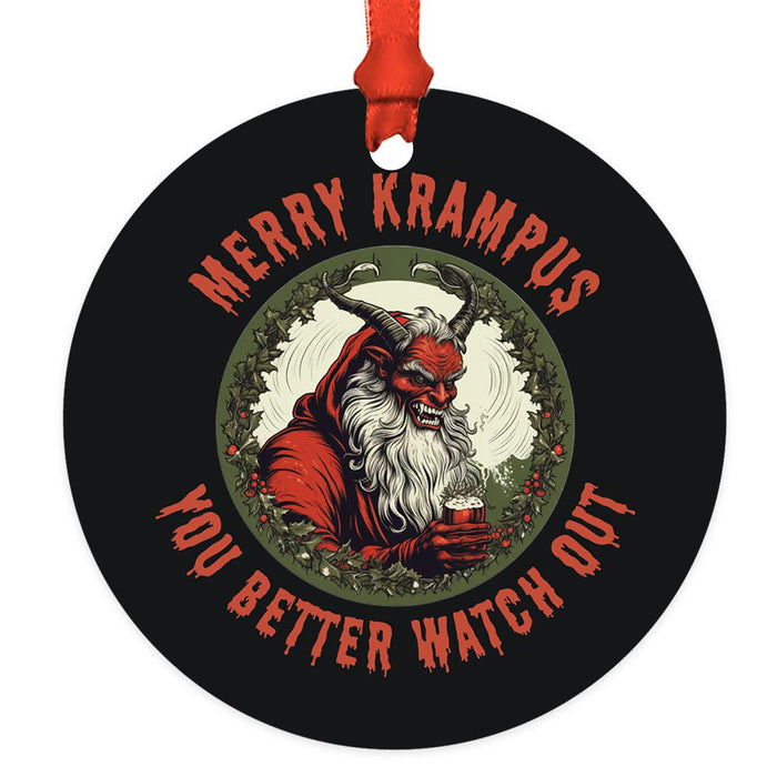 Gothic Christmas Ornaments, Metal Horror Christmas Ornaments for Unique Holiday Decor-Set of 1-Andaz Press-Merry Krampus You Better Watch Out-