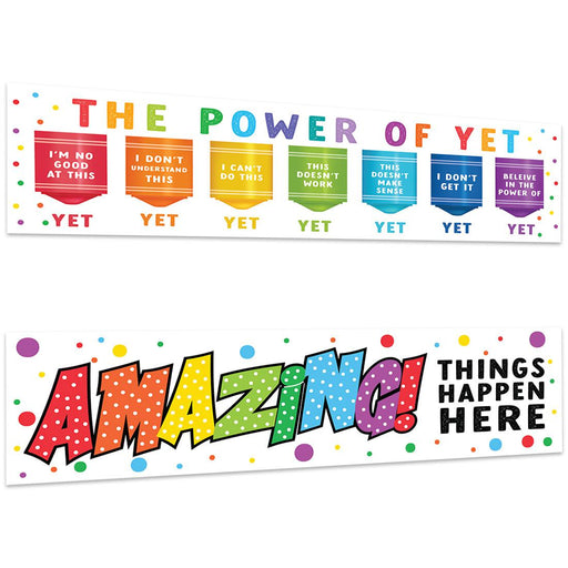 Growth Mindset Classroom Banner Poster Signs for Teachers, Set of 2-Set of 2-Andaz Press-The Power of Yet Growth Mindset Posters-