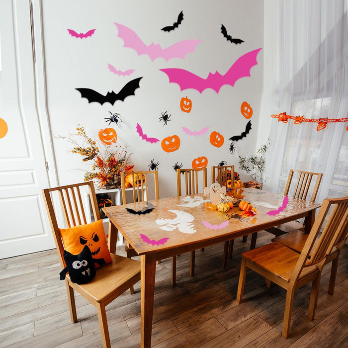 Halloween Bat Stickers, Waterproof Vinyl Decor for Walls & DIY, Set of 180-set of 180-Andaz Press-Black, Pink, Light Pink Bats-