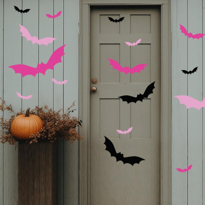 Halloween Bat Stickers, Waterproof Vinyl Decor for Walls & DIY, Set of 180-set of 180-Andaz Press-Black, Pink, Light Pink Bats-