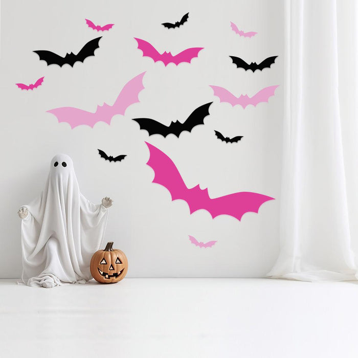 Halloween Bat Stickers, Waterproof Vinyl Decor for Walls & DIY, Set of 180-set of 180-Andaz Press-Black, Pink, Light Pink Bats-