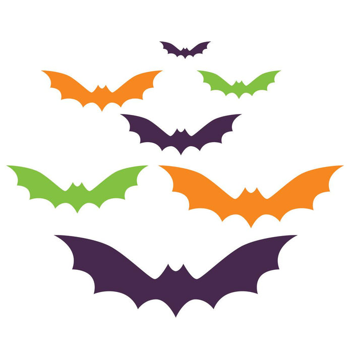 Halloween Bat Stickers, Waterproof Vinyl Decor for Walls & DIY, Set of 180-set of 180-Andaz Press-Green, Orange, & Purple Bats-