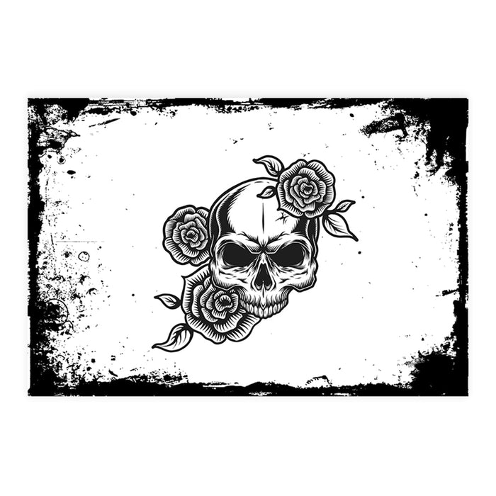 Halloween Disposable Cardstock Paper Placemats for Dining and Decor, Set of 8-Set of 8-Andaz Press-Black Skull and Roses-