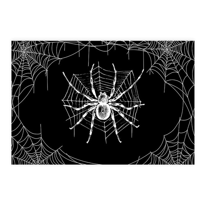 Halloween Disposable Cardstock Paper Placemats for Dining and Decor, Set of 8-Set of 8-Andaz Press-Black & White Spiderwebs-