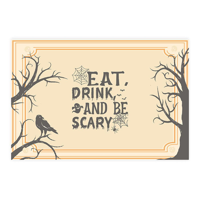 Halloween Disposable Cardstock Paper Placemats for Dining and Decor, Set of 8-Set of 8-Andaz Press-Eat Drink And Be Scary Shadowed Oak-