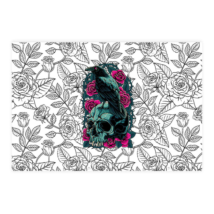 Halloween Disposable Cardstock Paper Placemats for Dining and Decor, Set of 8-Set of 8-Andaz Press-Roses, Skulls & Crows-