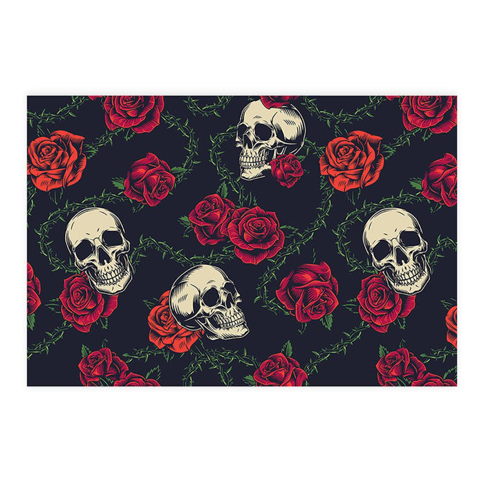 Halloween Disposable Cardstock Paper Placemats for Dining and Decor, Set of 8-Set of 8-Andaz Press-Skulls & Roses-