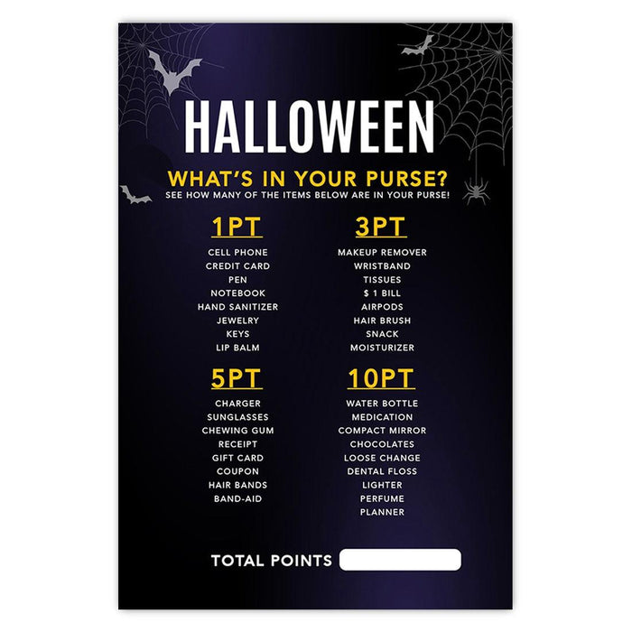 Halloween Party Game Cards for Fun Activities, Set of 24-Set of 24-Andaz Press-Illuminated Haunted House What's in Your Purse-