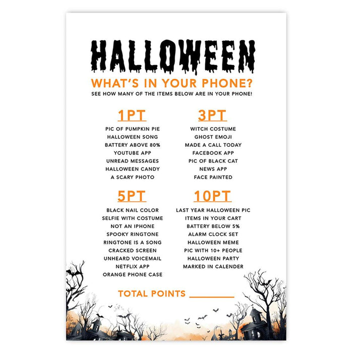 Halloween Party Game Cards for Fun Activities, Set of 24-Set of 24-Andaz Press-Illuminated Haunted House What's in Your Purse-